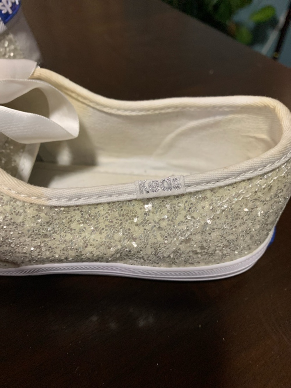 kate spade White Glitter Satin Ribbon Sneakers size 9.5 - Picture 6 of 7